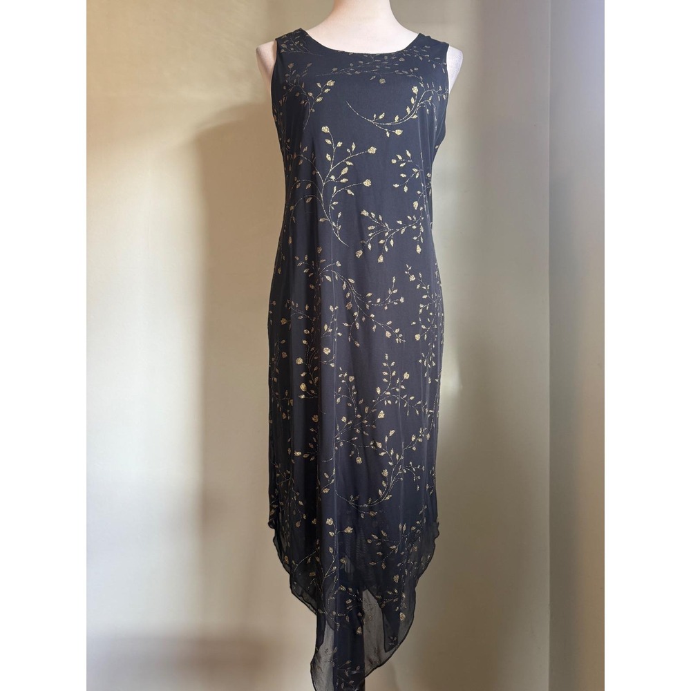 Giorgio Sant Angelo Black Gold Floral  Midi vintage y2k‎ fairy boho whimsigoth